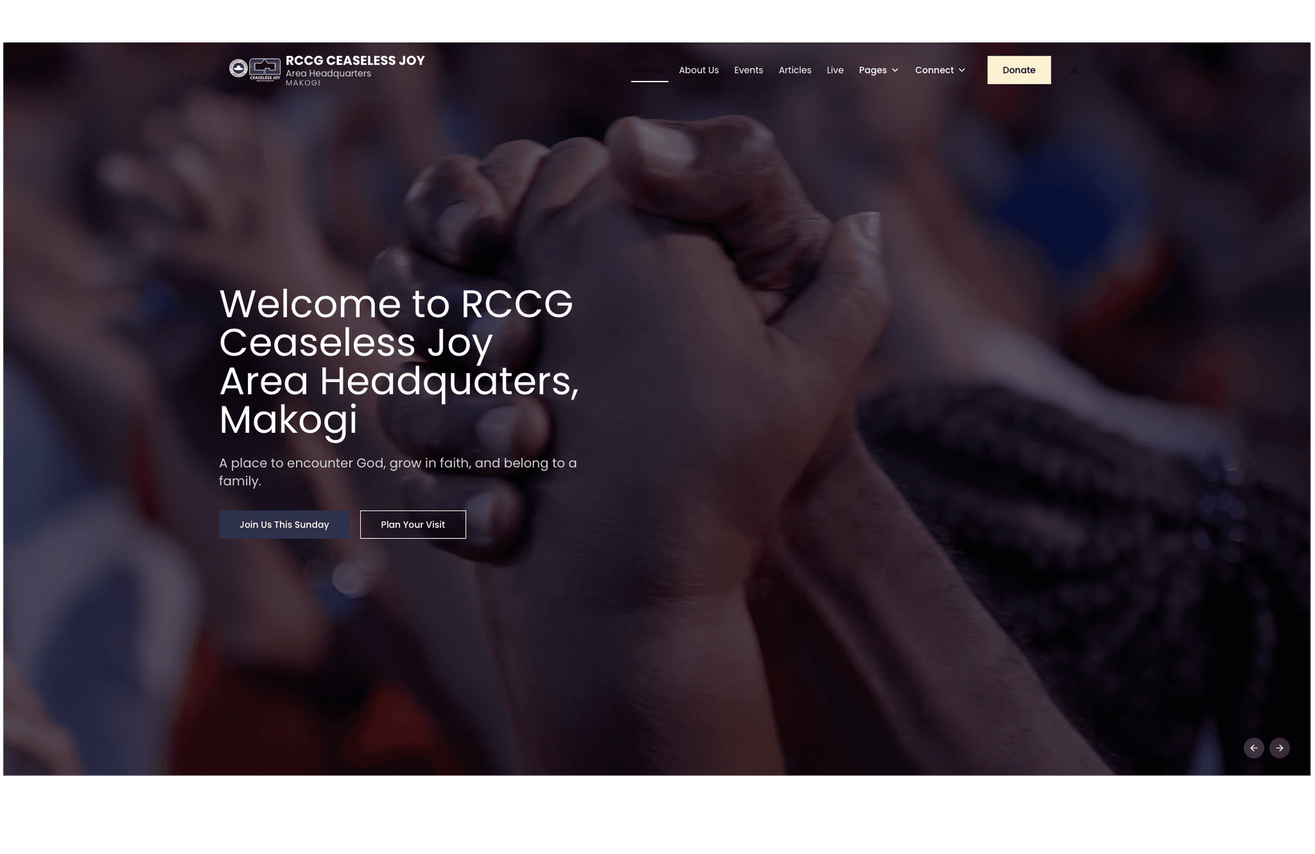 RCCG Ceaseless Joy Church - A Modern Church Website screenshot