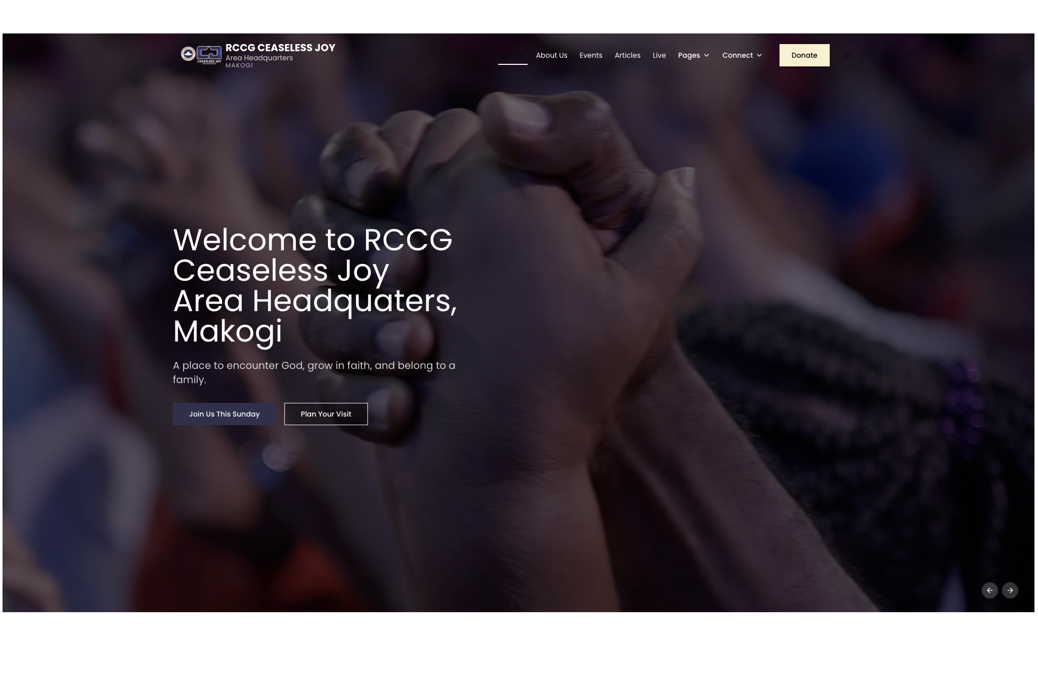 RCCG Ceaseless Joy Church - A Modern Church Website screenshot
